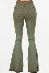 The Distressed Bell Bottoms in Olive
