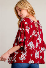 Load image into Gallery viewer, Maroon Floral Flowy Blouse