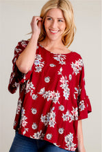 Load image into Gallery viewer, Maroon Floral Flowy Blouse