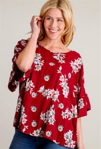 Maroon Floral Flowy Blouse