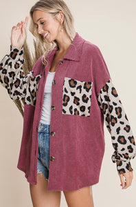 Leopard Dreams and Fall Things Button-Up in Wine