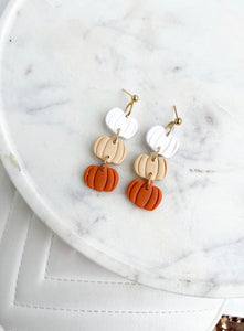 Pre-Order: Basic Fall Tiered Pumpkin Earrings in Tan