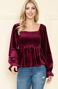 A Vision in Wine Smocked Top