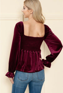 A Vision in Wine Smocked Top