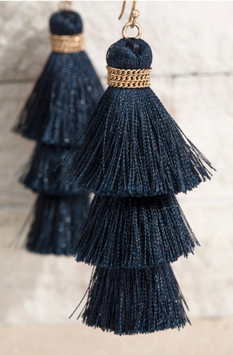 Black Tier Tassel Earrings