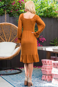The Gob-Smocked Dress in Rust