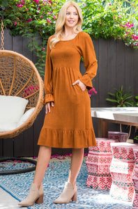 The Gob-Smocked Dress in Rust